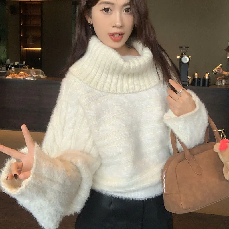 Twist Pullover Sweater Women Outer Wear Autumn Winter New Design Sense Loose Slim Sweater Sweater Jacket Short Long Sleeve Tops