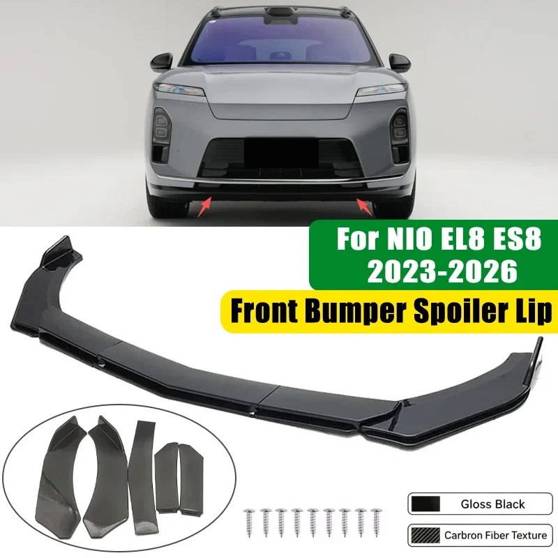 For NIO EL8 ES8 2023-2026 5Pcs ABS Car Front Bumper Lip Spoiler Splitter Body Kit Canard Tuning Accessories