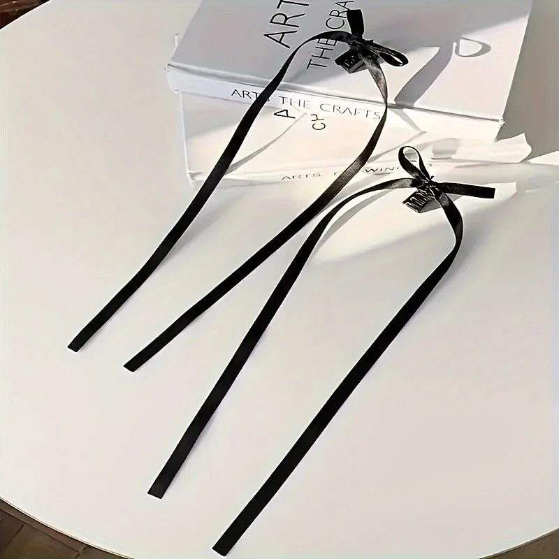 2-teilige Vintage-Haarspangen mit Schleife und Schleife – stilvolles schwarzes geometrisches Design, geeignet für tägliche und festliche Anlässe, Damenmode