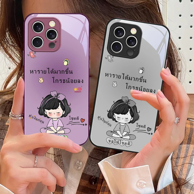 

Good luck Cartoon Girl For iPhone 16 E 15 14 13 Plus 12 mini 11 Pro Max XR Xs Max 16E X 7 8 6 6S 2022 Tempered Glass Phone Case