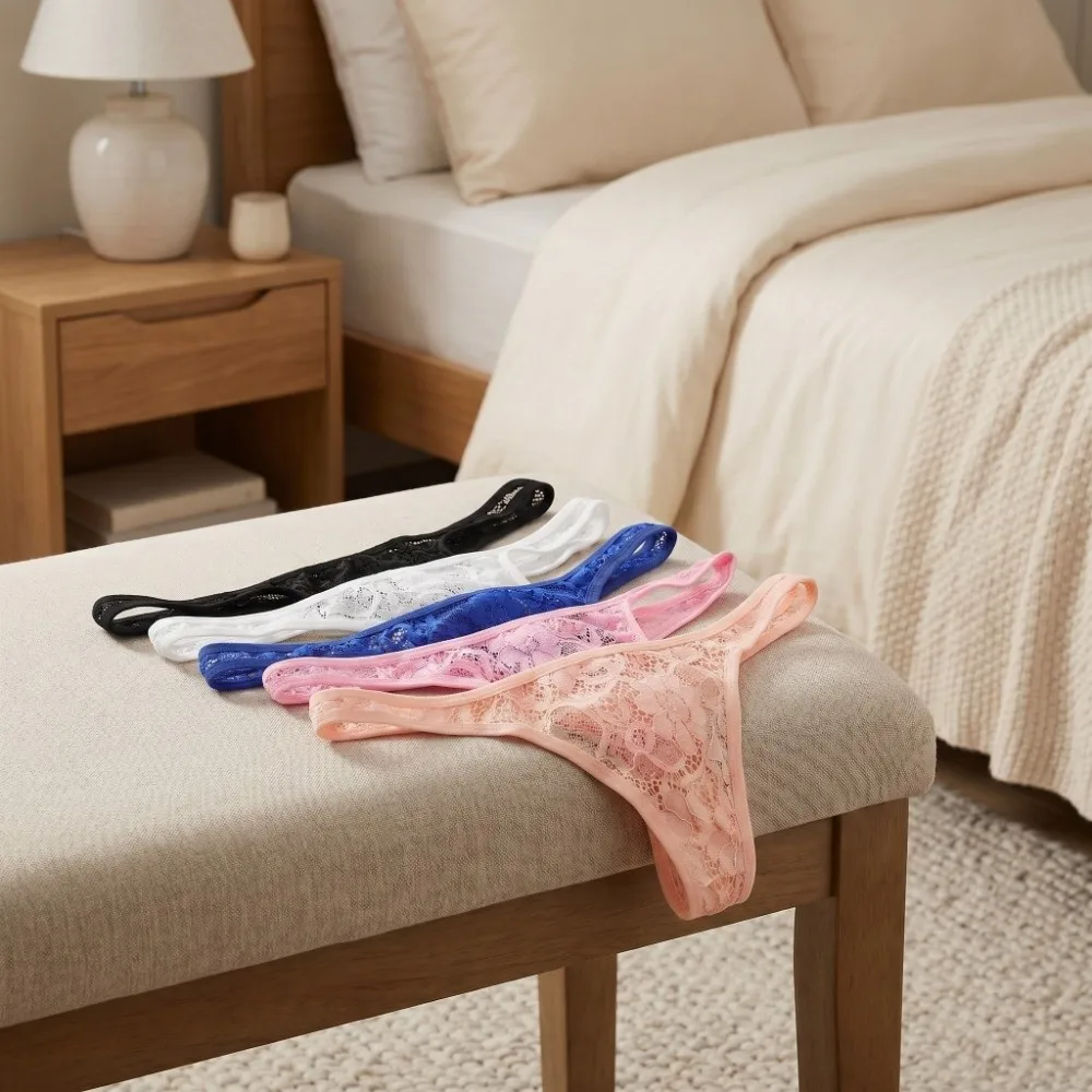 Breathable Low Waist Men Lace Hollow Thongs Underpants Lingerie Men's Sheer Lace Panties Thin Mesh T-back Male Briefs Male