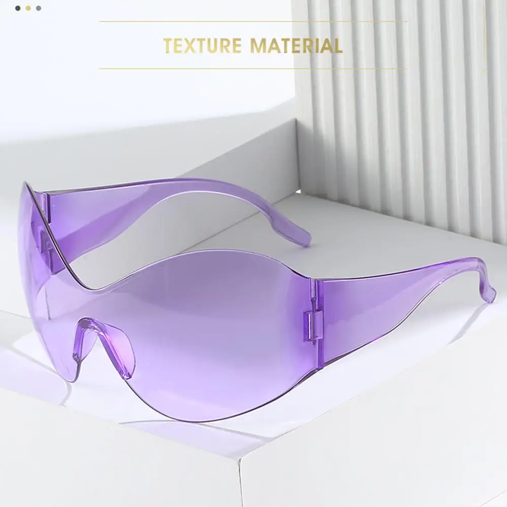 

Oversized Futuristic Sunglasses for Women Men Trendy Rimless Y2K Sunglasses Wrap Around Black Sun Glasses UV400 Protection Shade