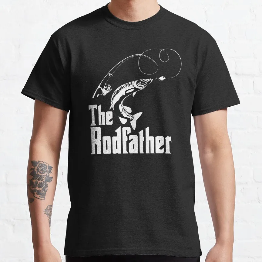 

The Rodfather Fishing Papa Gift Funny Dad gift t shirt 100% cotton printed Graphic Clothes All size tops S-6XL