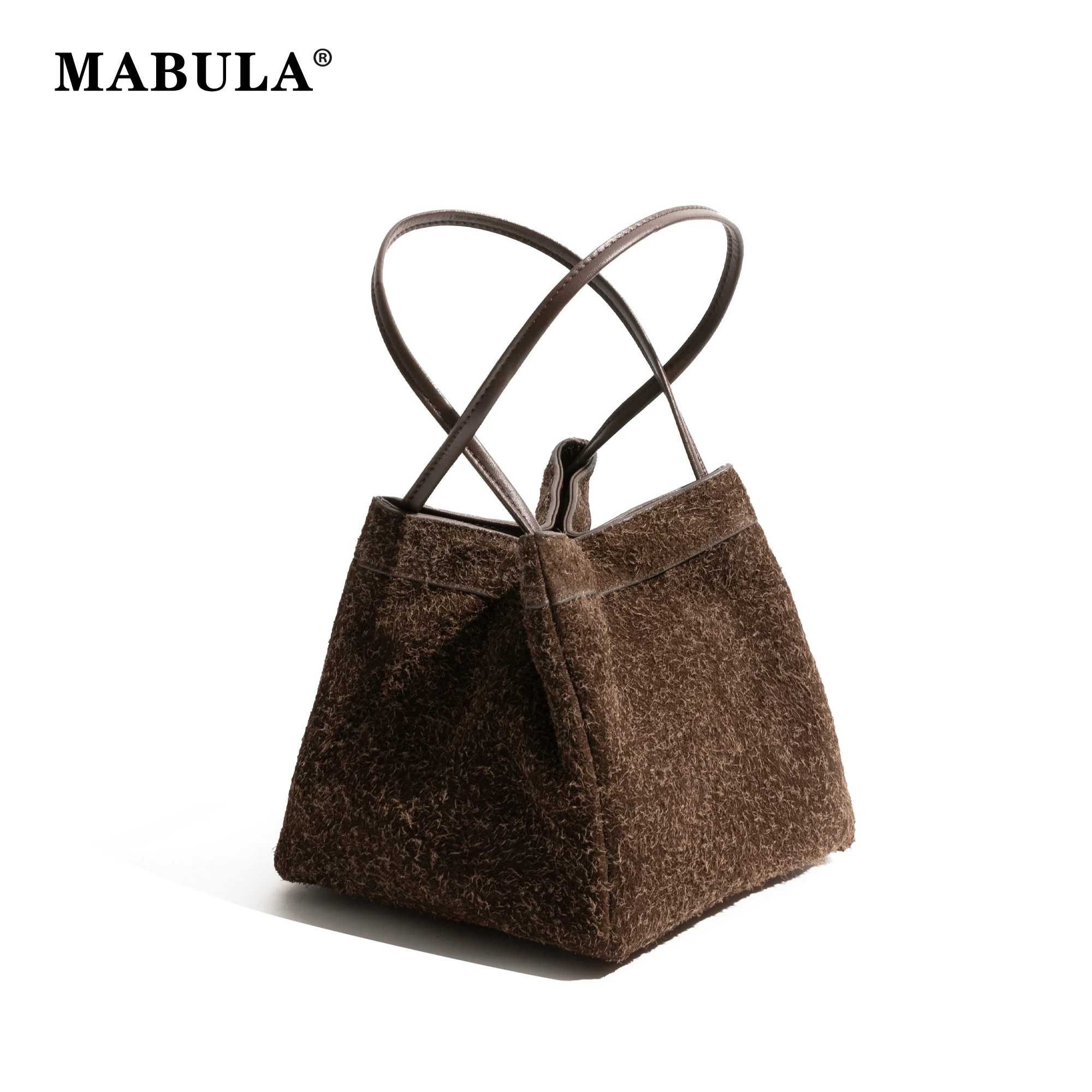 

MABULA Vintage Genuine Leather Snowflake Velvet Basket Handbag Removable Strap Women's Luxury Design Crossbody Commuter Satchel