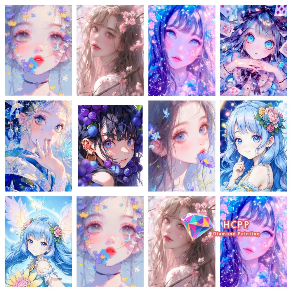Japanisches Cartoon-Anime-Mädchen Diamant-Malset Quadratische Runde Diamanten 5D DIY Mosaik Handgemachte Kunst für Erwachsene Exquisites Geschenk Wohndekoration