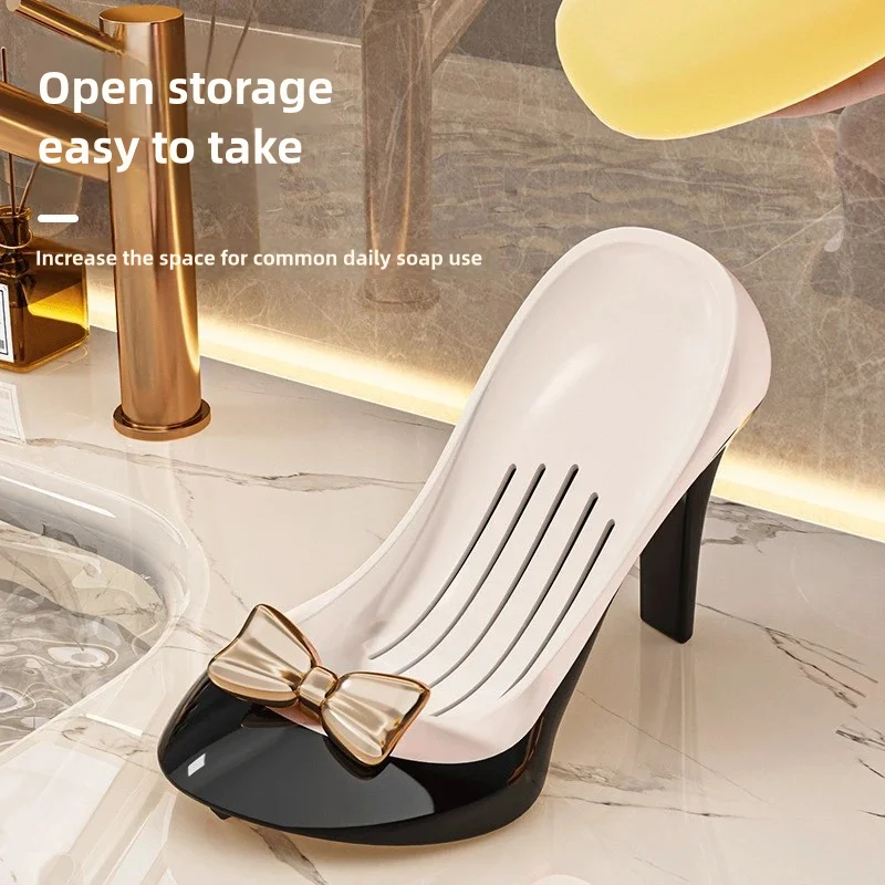 Soap Dish Sponge Holder Portable Lightweight Bathroom Accessory Heeld Shoe Shaped with Drain for Hotel Bathtub Bar Countertop