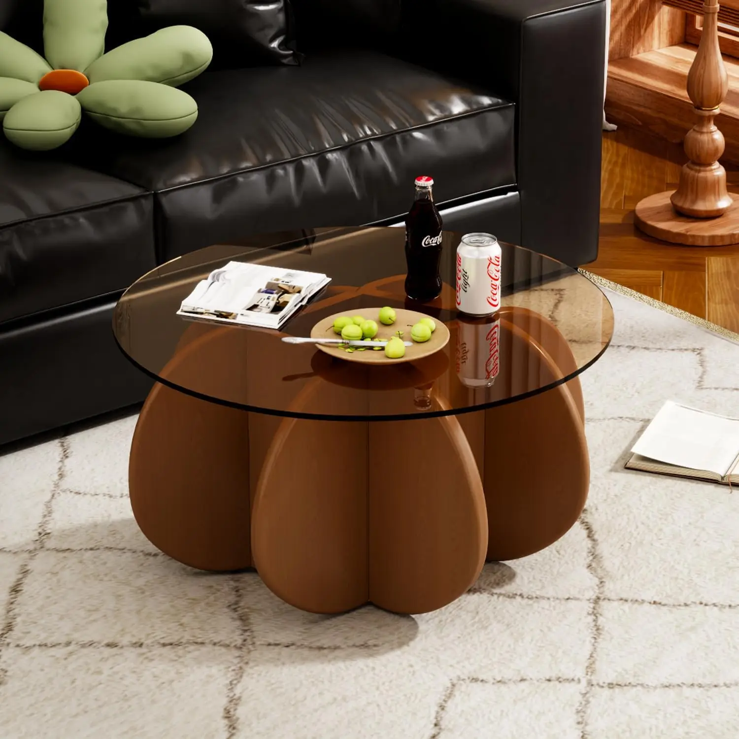 31.5'' round glass coffee table, simple & modern center table with tempered glass-top for small space, modern round coffee table