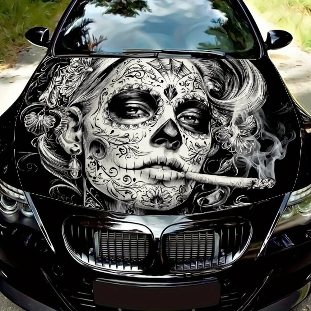 

Gothic Tattoo Smoking Girl Car Hood Sticker-Heat Insulating Protective Vinyl Wrap,Durable&Easy To Install,Ideal Gift For Car Ent