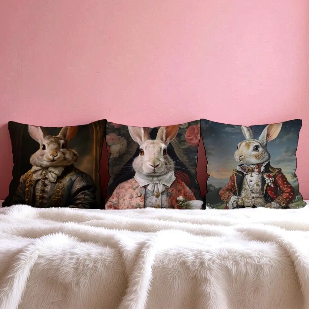 R-Retro Rabbit Portrait ARTWORK Federa per cuscino multi-scena per casa e auto - Reversibile, morbida e resistente per l'uso quotidiano