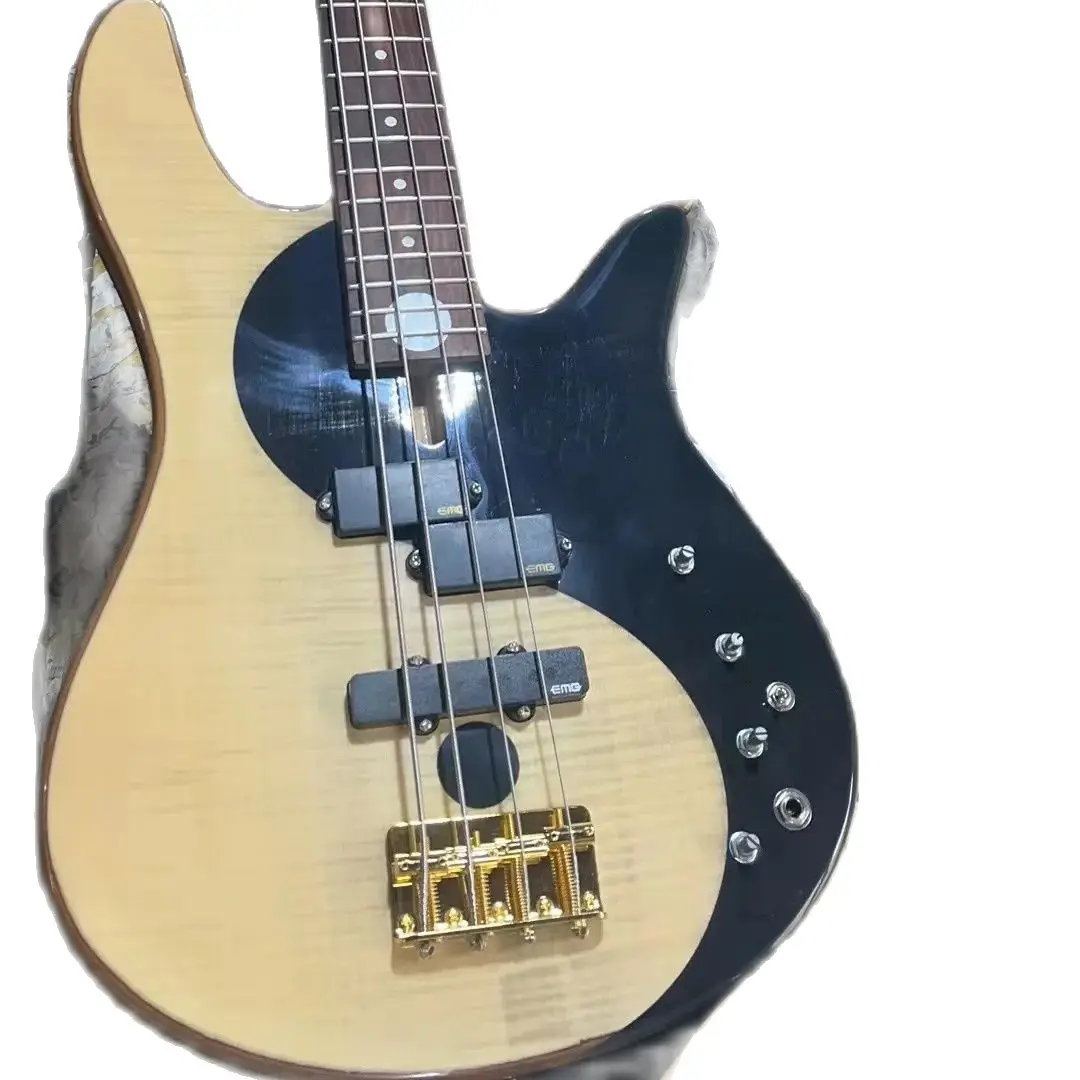 4 String Yin Yang Natural Electric Bass Guitar Alder Body  Pickups Gold Hardware diagram of the universe China Made Siganture