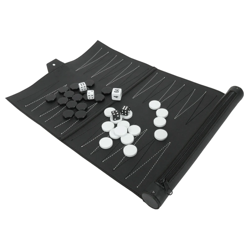 Roll Up Backgammon Sets Portable Travel Board Game Set For Adults And Kids Foldable PU Classic Chess Board Roll-Up Easy To Use