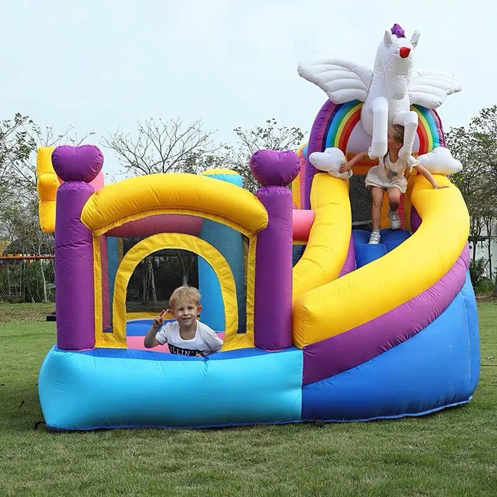 Bounce House, Inflatable Bounce Castle with Blower for Kids,Jumping Bouncer with Slide, Climbing Wall, Obstacles, Trampoline