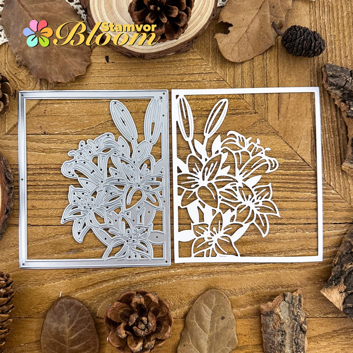 Original schöne schöne Blumen Haufen Lilien quadratischer Rahmen Metall Stanzformen Scrapbooking dekorative Prägung