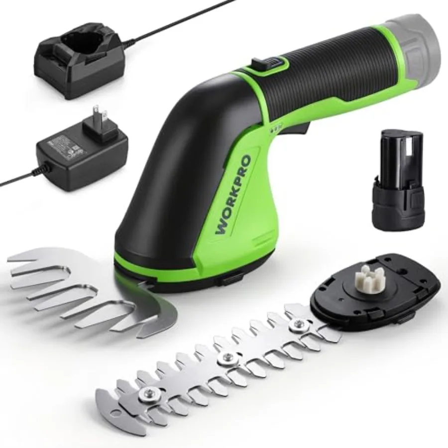 

12V Cordless Grass Shear, 2-in-1 Electric Hedge Trimmer and Grass Cutter, with 2.0Ah Rechargeable Battery, 1-Hour Fast Charger,