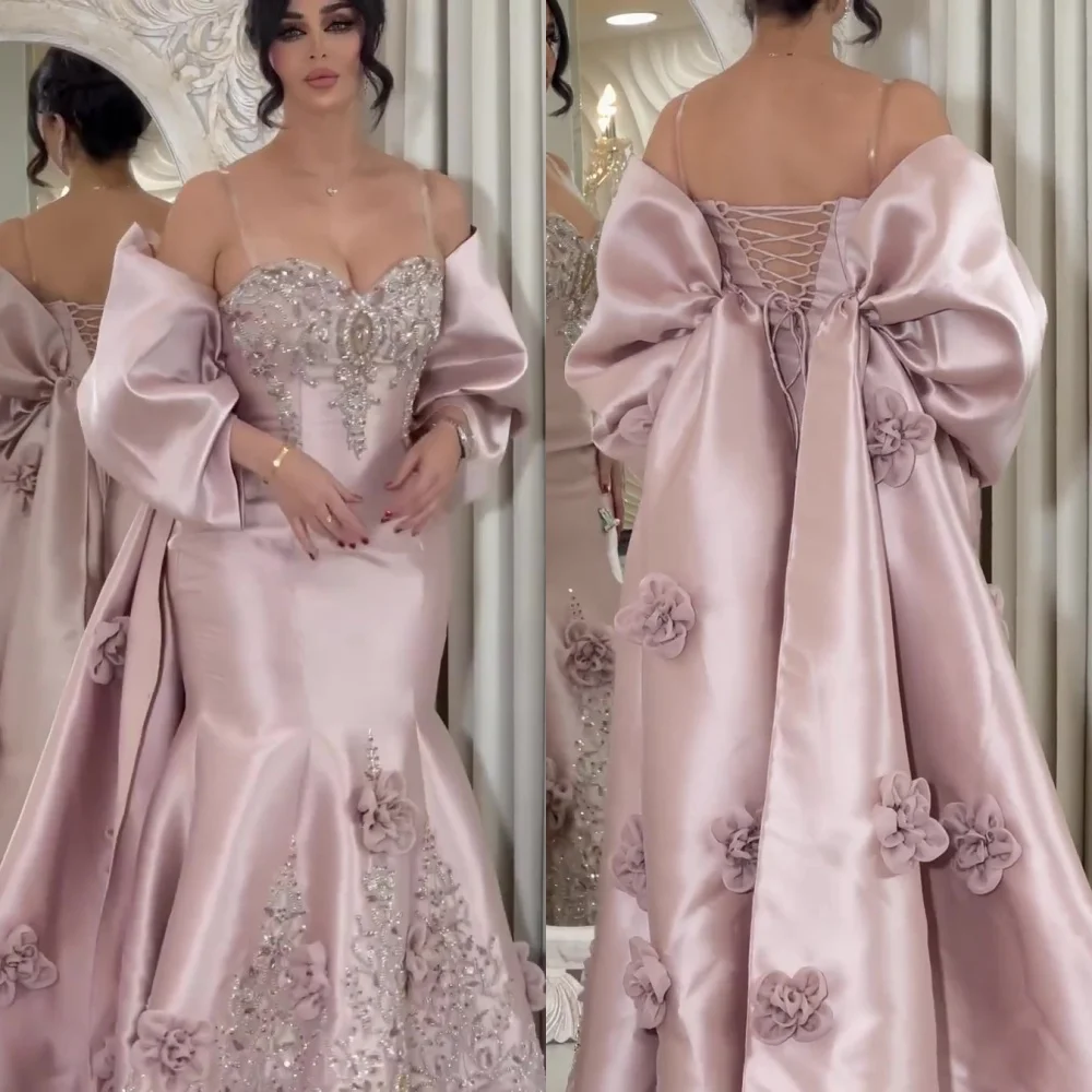 Maßgeschneiderte exquisite Schatz-Meerjungfrau-Pinselkleider mit Strass-Blumensatin, individuell gestaltet