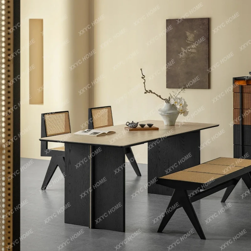 

Z Solid wood rock slab rectangular table modern simple large board table