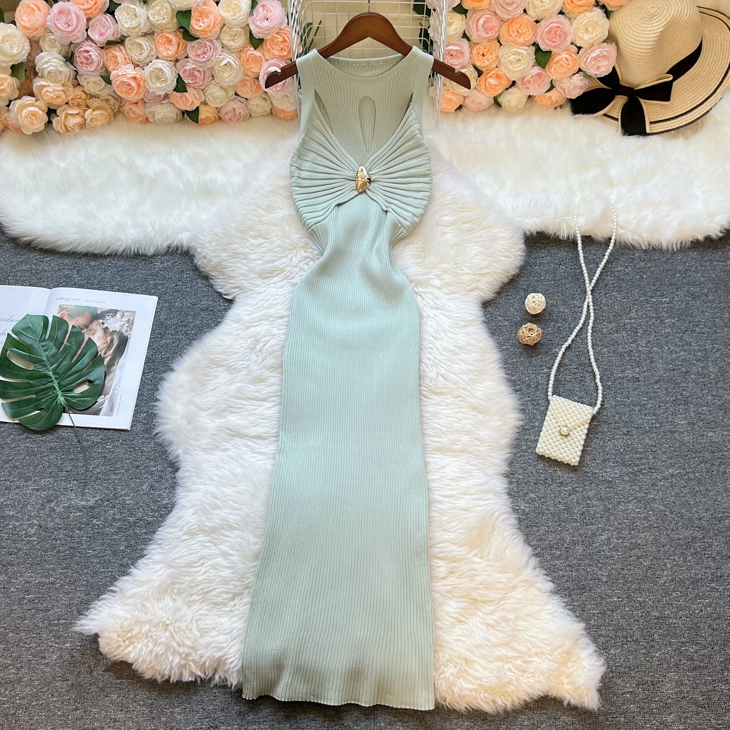 YuooMuoo Women Dress 2025 Summer Fashion Sexy Openwork Knot Slim Elastic Wrap Hips Bodycon Party Dress Streetwear Lady Outfits