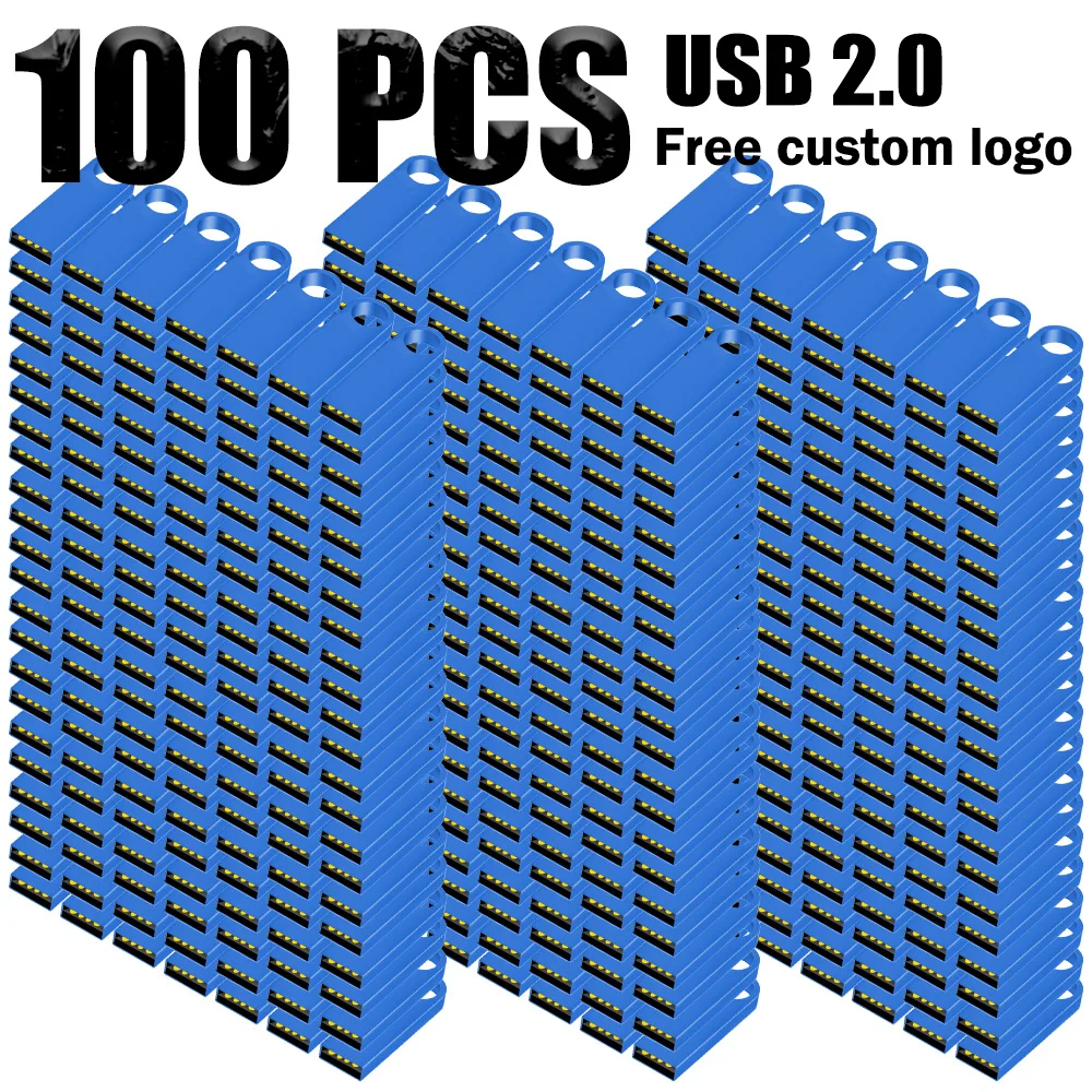 100Pcs Free Custom Logo metal USB 2.0 Flash Drive 64GB 32GB 16GB 8GB 4GB Business Memory Stick Gift Pendrive 128mb Pen Drive