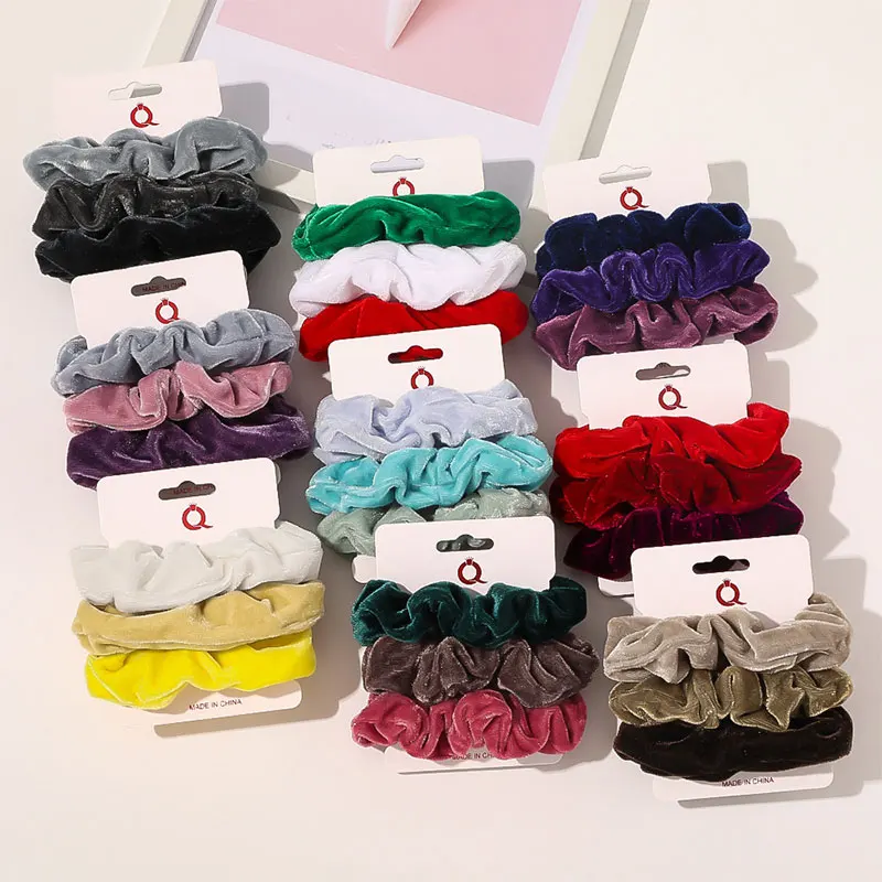 3PCs/set Velvet Scrunchies Women Solid Color Hair Rope Elastic Hair Ties Ponytail Holder Elegant Rubber Band Hair Accessories