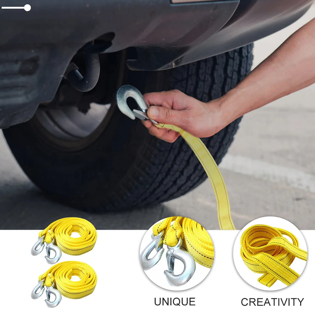 

2Pcs Car Winch Rope Heavy Duty Off Road Towing Strap with Forged U Hooks for Vehicle Recovery Yellow