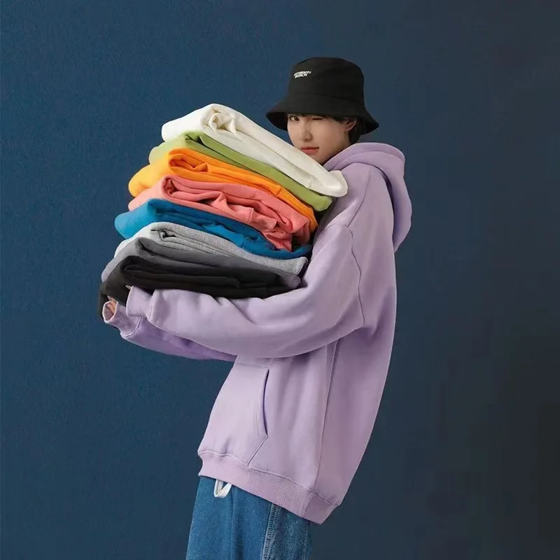 

Oversized Hooded Sweatshirt Men Women Autumn Winter L Print Casual Comfortable Fleece Liner round Neck Pure Color Hoodie