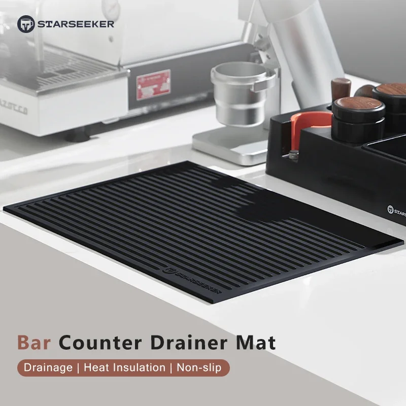 #STARSEEKER Food-Grade Silicone Bar Mat Coffee Maker Countertop Spill Mats Service Dish Glass Drying For Barista Black