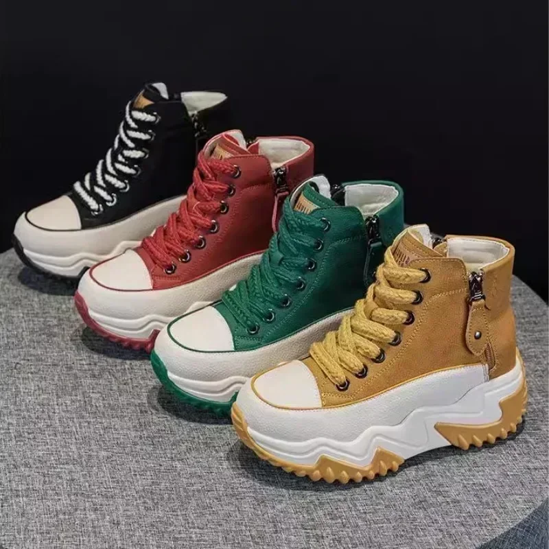 Women New Platform Sneakers 2024 Women\'s High Cut Shoes Autumn Winter Fashion Trainers Shoes Keep Warm Booties