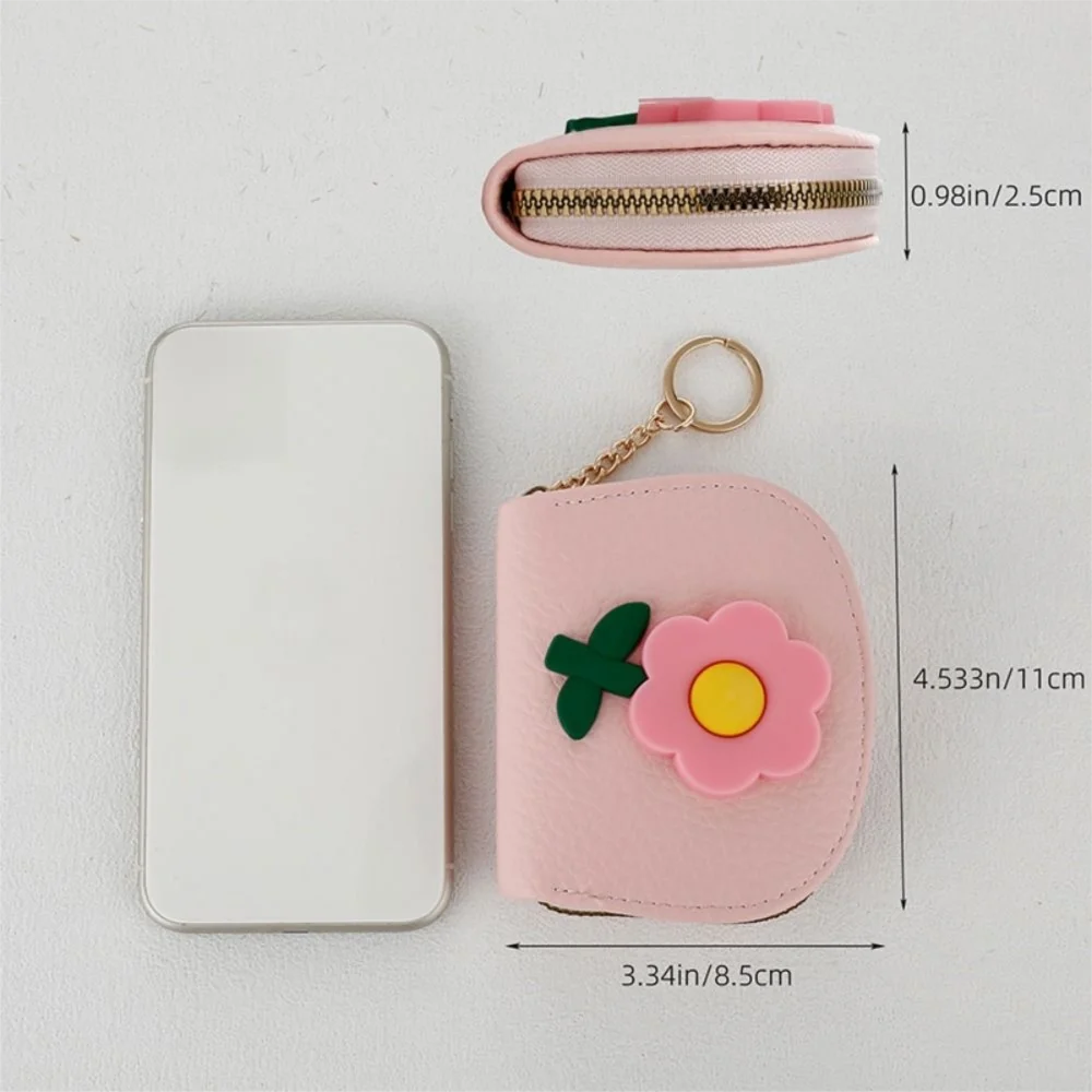 11 فتحة حامل بطاقة الجهاز الصغير تصميم زهرة مع سلسلة المفاتيح الكرتون زهرة بطاقة حقيبة متعددة الأغراض المدمجة سستة عملة الحقيبة