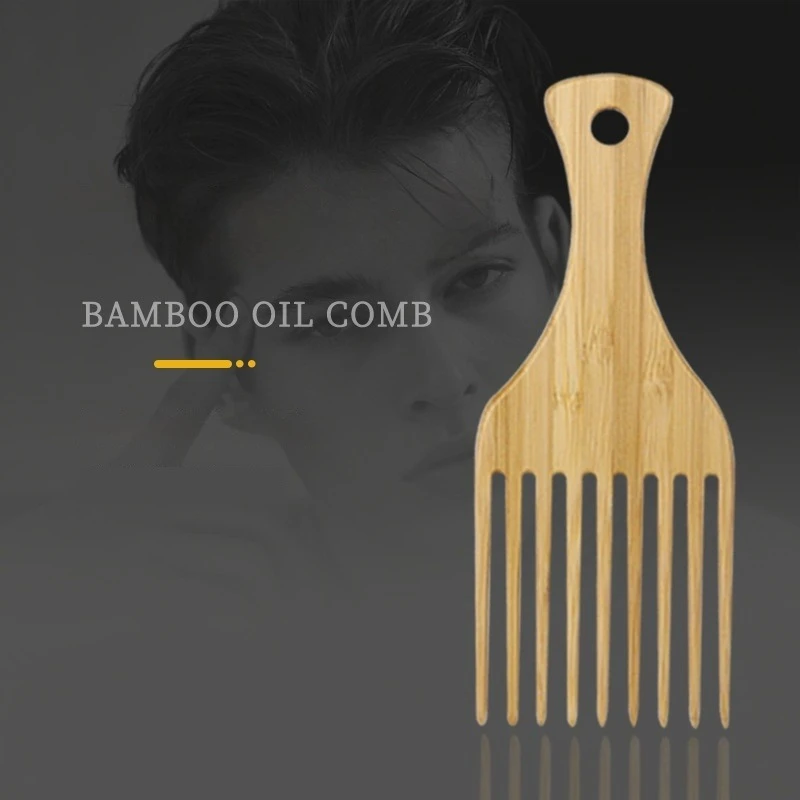 Peine de selección de pelo Afro para hombre, peine ancho, horquilla para el pelo, cepillo para cabeza de aceite, peine de engranaje de bambú, herramientas de peluquería Afro rizadas, 1 ud.