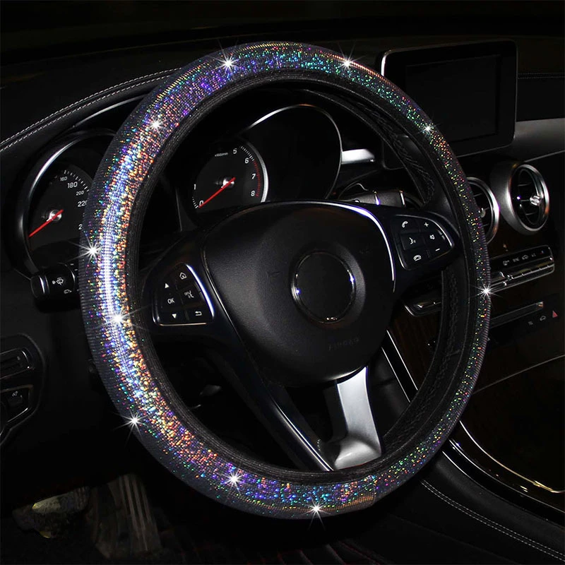 

38 см сверкающий горный хрусталь автомобильный чехол на руль аксессуар для салона автомобиля специально разработанный для женщин, подходит для всех сезонов