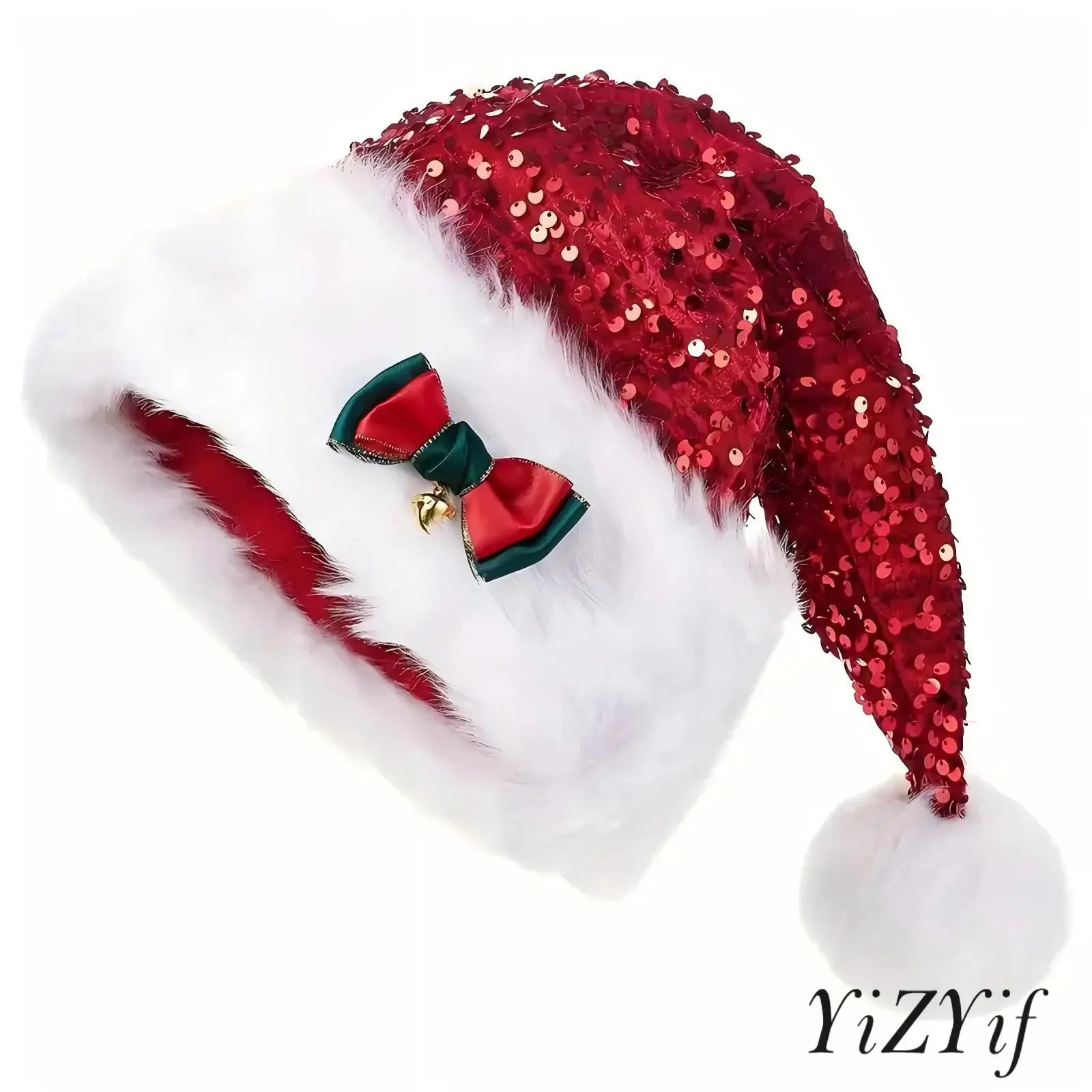 

Горячая рождественская шапка, 1 шт., блестящая шляпа Санта-Клауса, колокольчик с бантом и помпоном, рождественская вечеринка, шляпа на Новый год, Рождественский фестиваль для женщин и мужчин