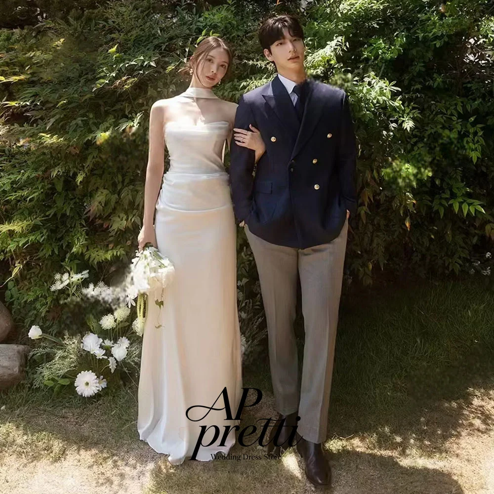 AP pretti Classic Ivory Satin Strapless Mermaid Korea Wedding Dress Photo Shoot Slim Fit Sleeveless Bridal Gown Customized ﻿