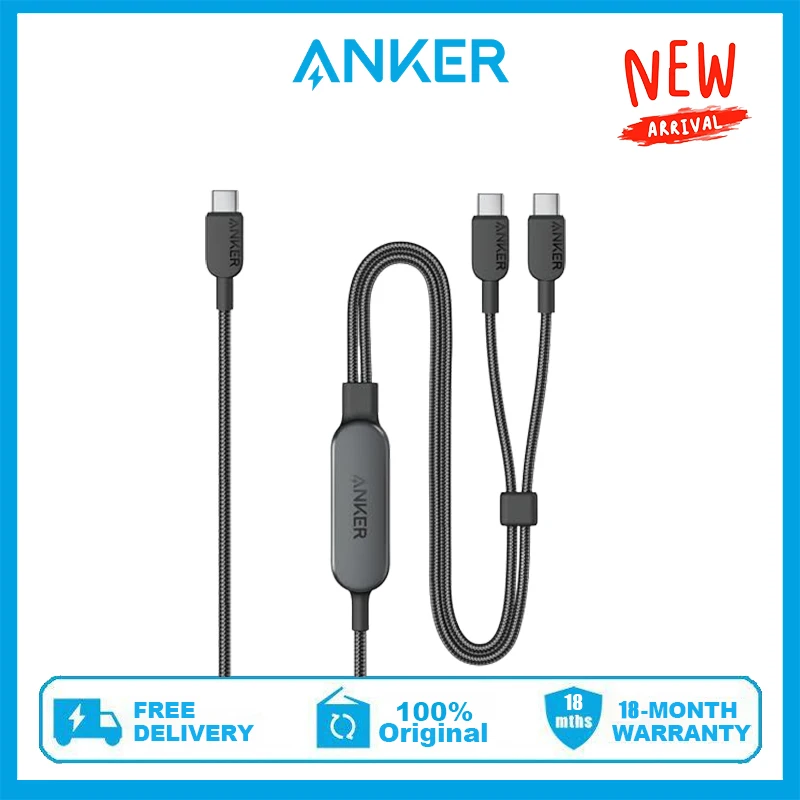 

Кабель Anker USB C, 4 фута, 2 в 1, 140 Вт, максимальная Быстрая зарядка для iPhone серии 15, Samsung, MacBook и многого другого (USB 2,0, плетеный)