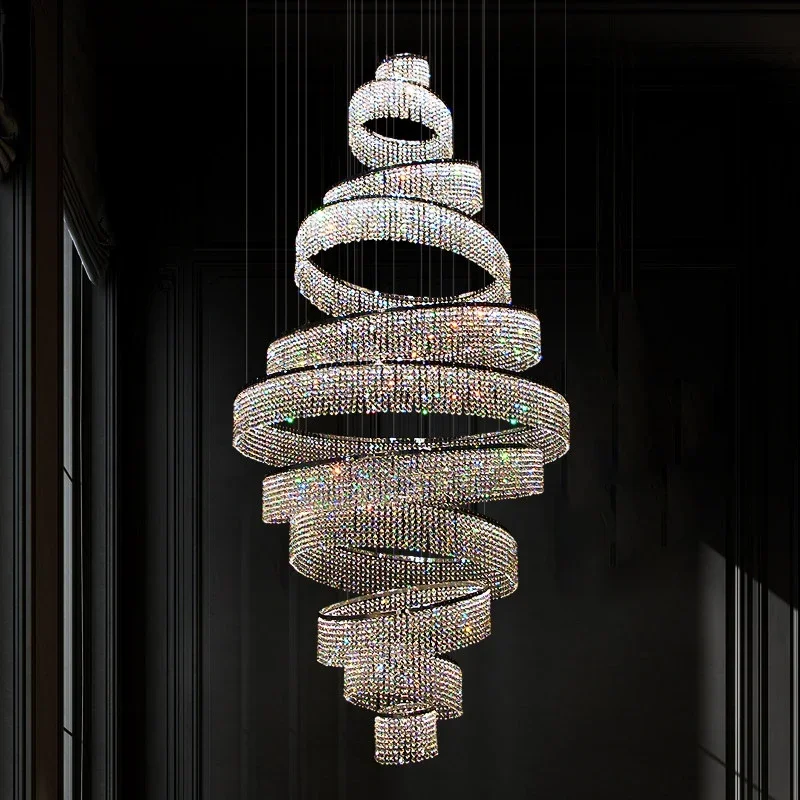 

Luxury duplex crystal chandeliers chandeliers luxury atmosphere hotel villa loft stair decorative lights can be customized