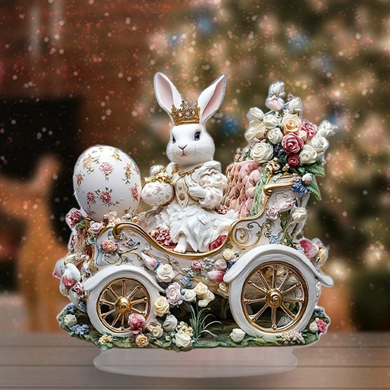 Easter Egg Bunny Desktop Ornament Acrylic Rabbit Festooned Vehicle Spring Decoration For Table Bookshelf Home Party