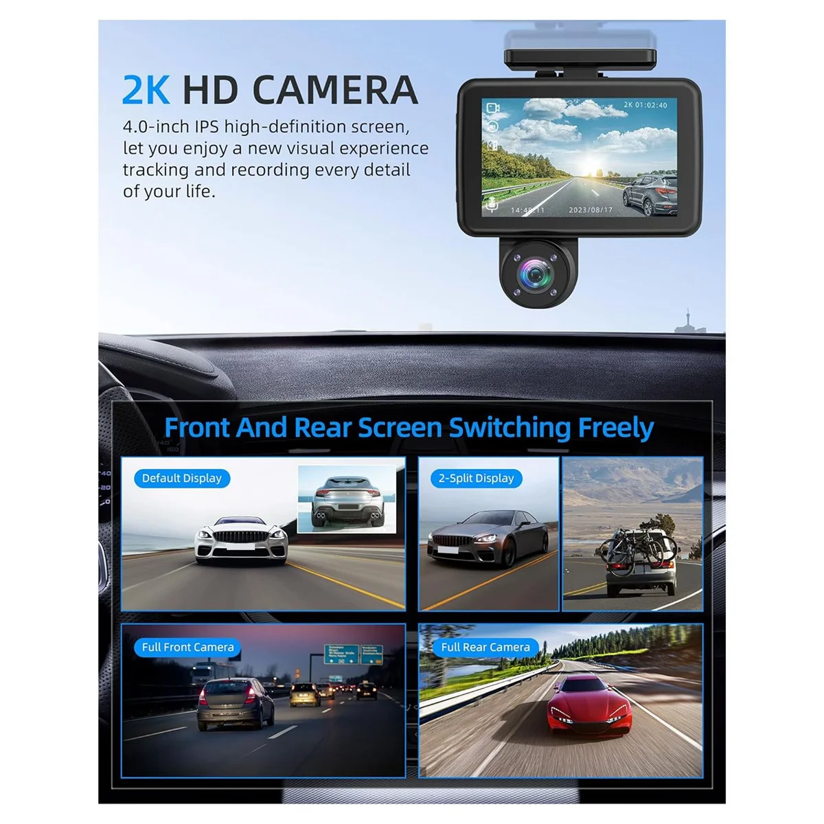Dash Camera for Cars 1080P Cam Front and Rear Inside,Night Vision,Loop Recording,G-Sensor,Motion Detection,Parking Mode XY