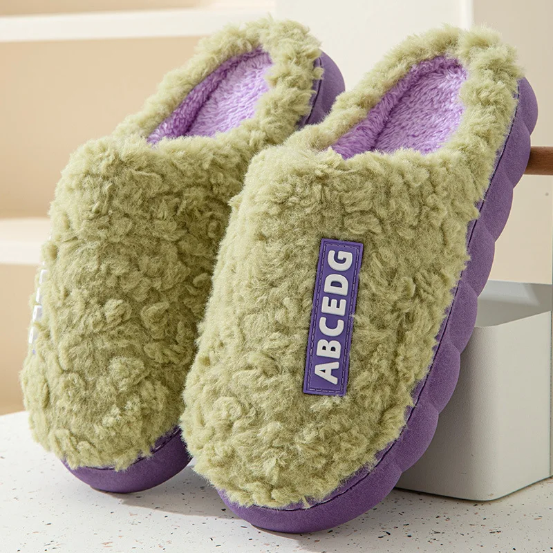 Winter Mens Slippers Warm Home Slippers Couple Indoor Non-slip Slides New Soft Sole Fur Cotton Shoes Plush Casual Women Slippers