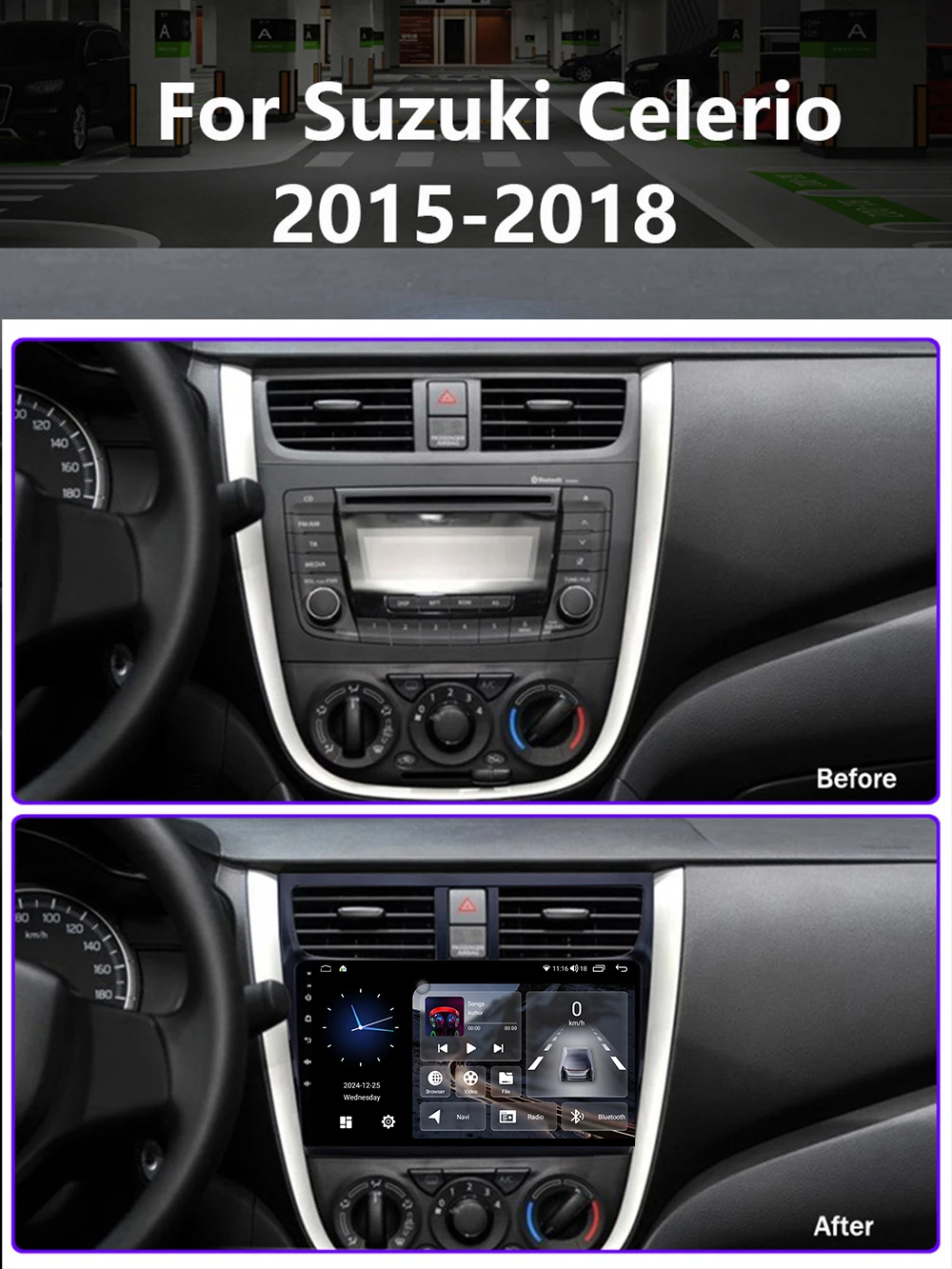 For Suzuki Celerio 2015 2016 2017 2018 Android15 Autoradio Multimedia Player Wireless Carplay Stereo Navigation GPS 5G Head Unit