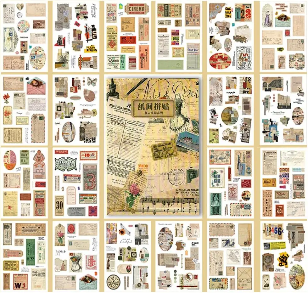 6 Styles of Vintage Journal Stickers for Scrapbooking, Ephemera Aesthetic Sticker Book for Junk Journals Planner Decor