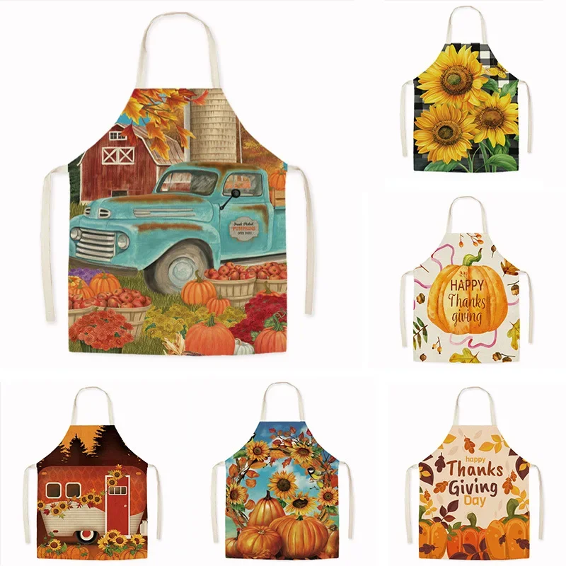 Hot-selling Creative New Thanksgiving Apron Sunflower Pumpkin Christmas Party Apron Kitchen Housework Oil and Pollution Apron