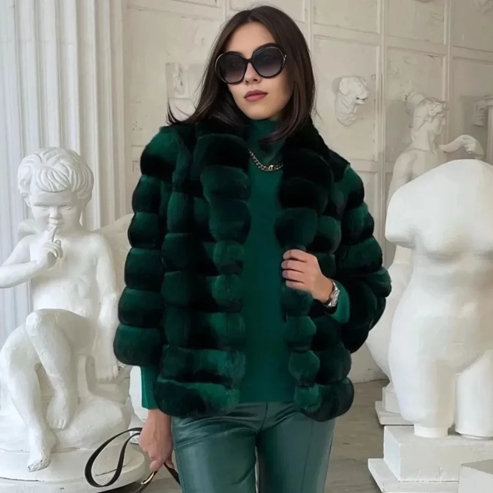 Womens Genuine Fur Jacket Real Rex Rabbit Fur Coat Winter Women Natural Short Coat Luxury Real Fur Coat Thick Warm Natural Fur