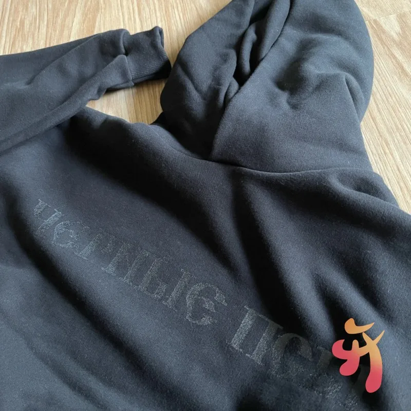 Men Women Black Vultures Hoodies Hiphop Street Short Thin Fleece Hooded Sweatshirt Russian Letter Logo Black Dog Oversized Hoody