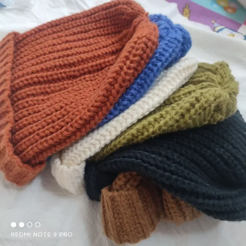 Zimowe jednolite kolorowe Hip Hop ciepłe kapelusze męskie czapki Unisex damskie damskie casualowe modne czapki z dzianiny