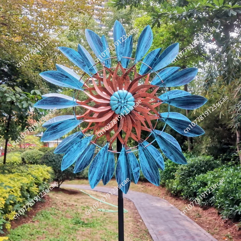 

360° Rotating Outdoor Iron Windmill, Double-Sided Wind-Powered Garden Floor Decoration