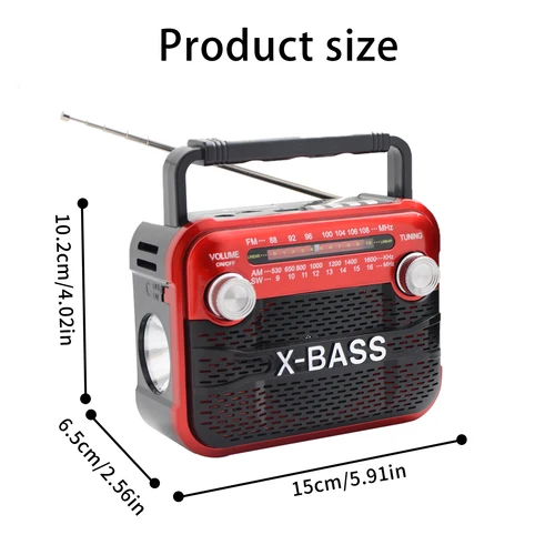 Imagen 2 del producto Radio FM compacta portátil, salida 3W FM/AM/SW1-6/USB/TF/BT reproducción, linterna doméstica multibanda se puede utilizar en interiores y salidas