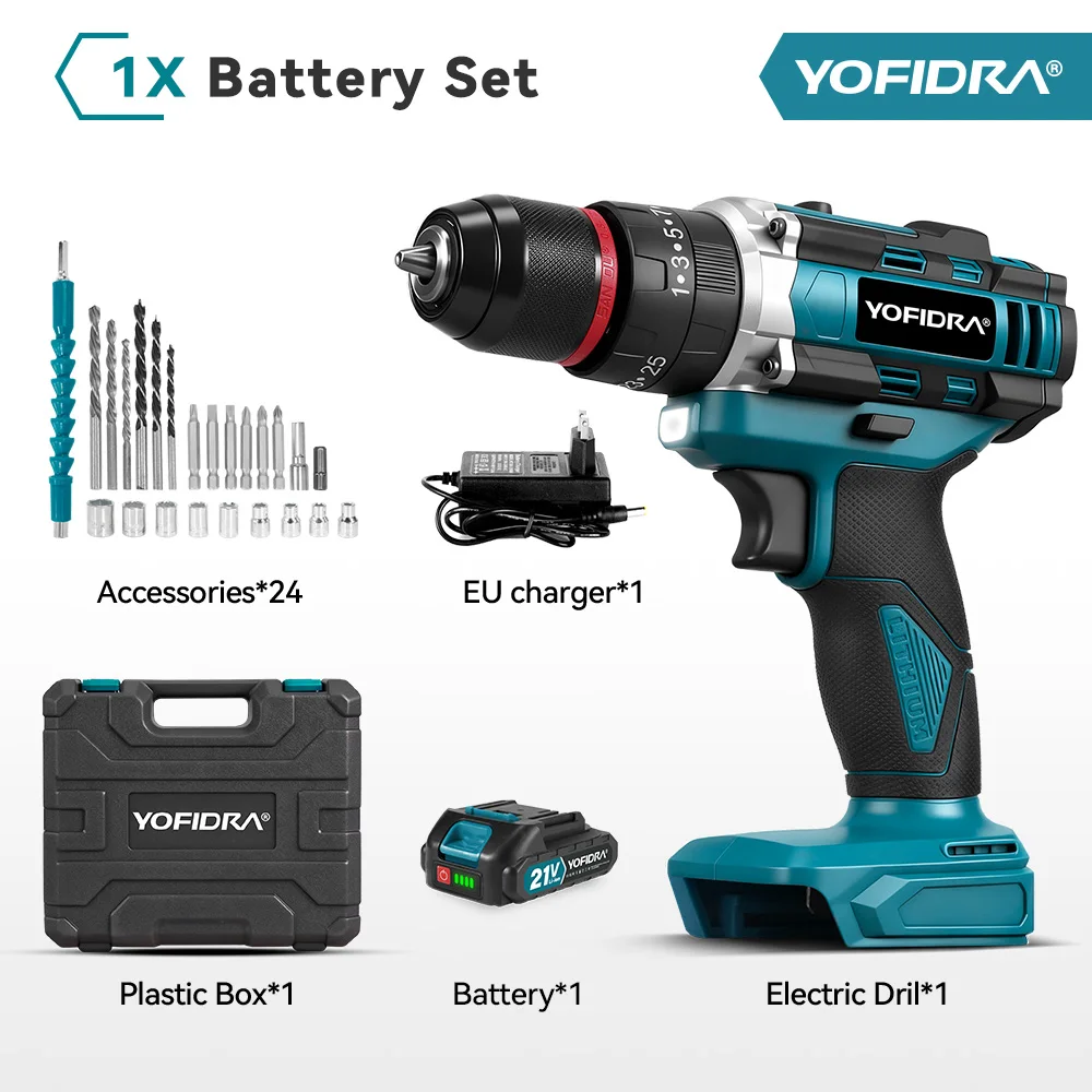YOFIDRA 3-in-1 25+3 Nm Elektrische Slagboormachine Draadloze Handboormachine Houtbewerking Elektrisch Gereedschap Voor Makita Accu
