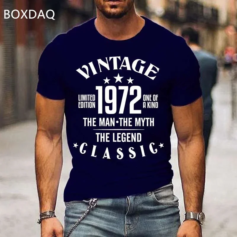 

1972 Vintage Men's T-shirt Outdoor Sports High Loose Casual Round Neck Short Sleeve Quick Drying T-shirt English Letter Printed