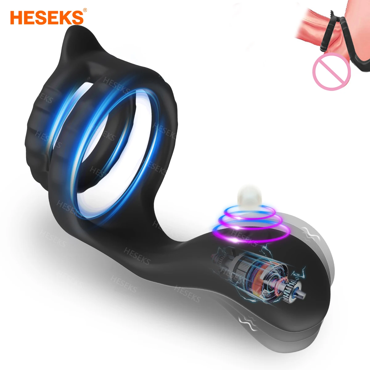 HESEKS Male Silicone Penis Ring Ultra Soft Cock Ring 10 Vibration Erection Enhancing Time Delay Ejaculation Sex Toys for Men