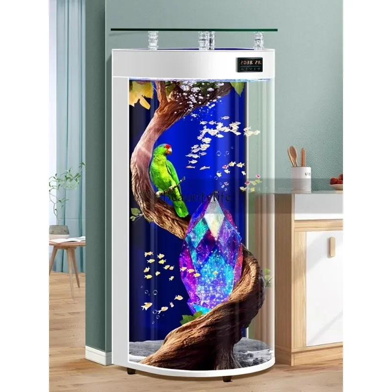 

FG26Living room fish tank semi-circular small floor-to-ceiling aquarium water-free glass goldfish tank