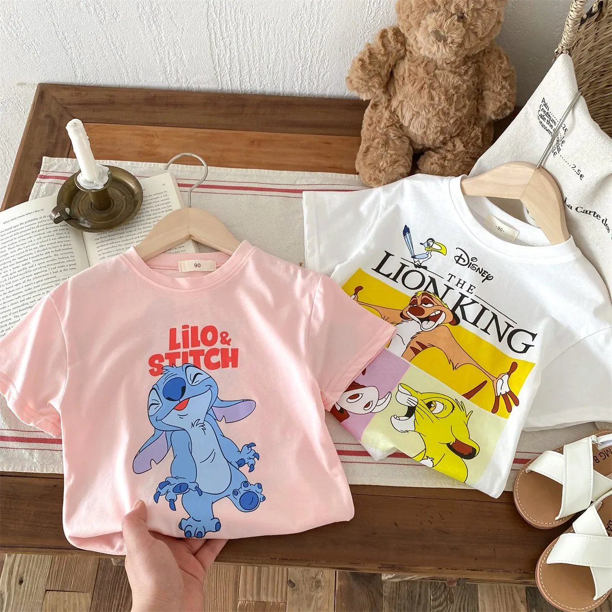 Summer Cartoon T-shirts For Girls Clothes Printed Winnie Cute Baby Short Sleeve Tops Tees Children's Wear Round Collar Tshirt